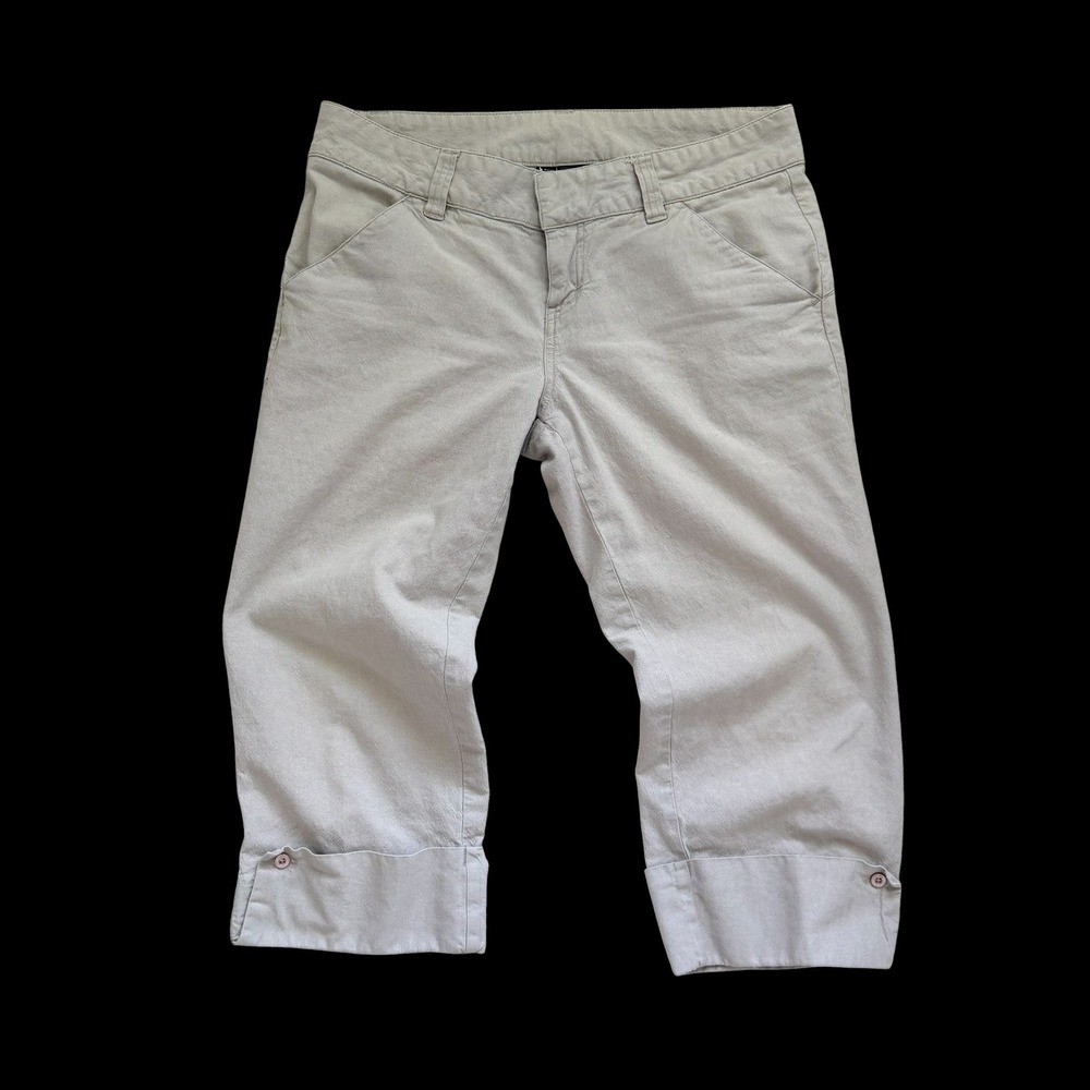 Oakley Womens Capri Pants Sz 6 Beige‎ Cotton Canvas Cropped Trousers Cuffed
